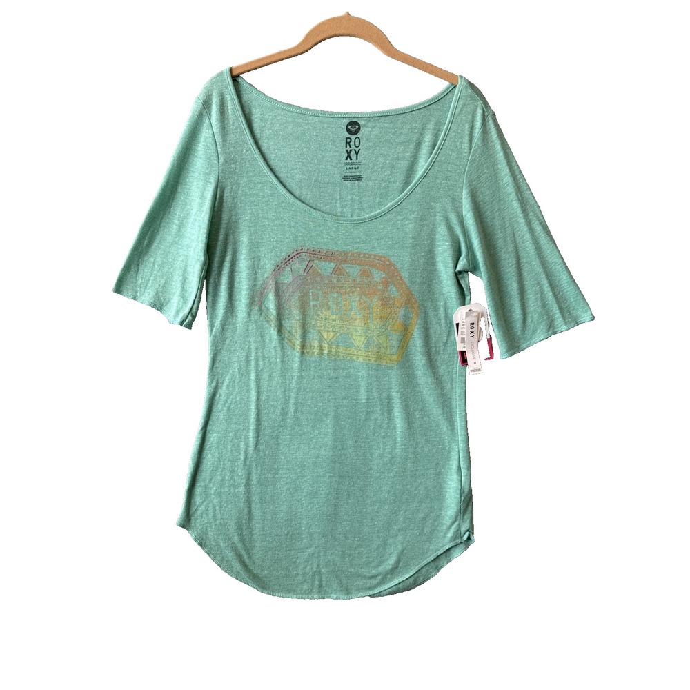 Roxy Pacsun Exclusive Graphic T Shirt L Teal NWT Scoop Short Sleeve Y2K Surf